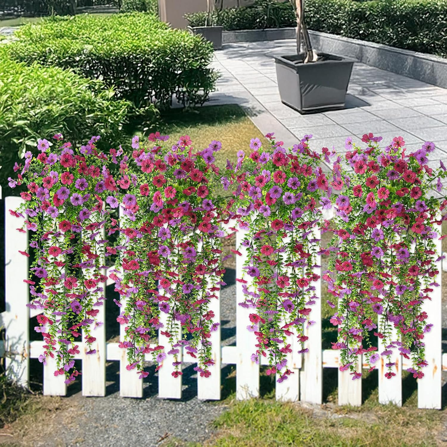Artificial Hanging Flowers Plants for Outdoor Spring A Light Purple Red
