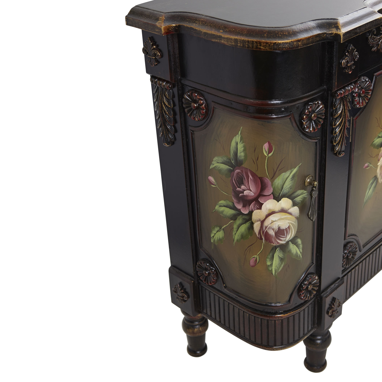 French Vintage Style Floor Cabinet 4 Door Storage 28 Tall Brown