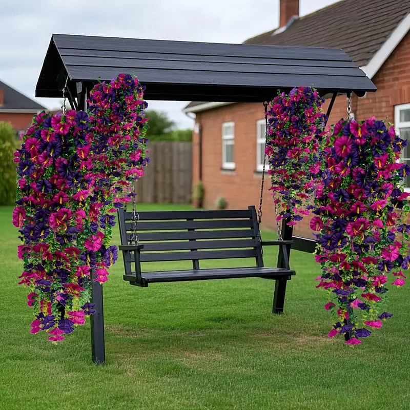 4pcs Artificial Hanging Petunia Plants Fake Trailing Flower Indoor Outdoor Decor
