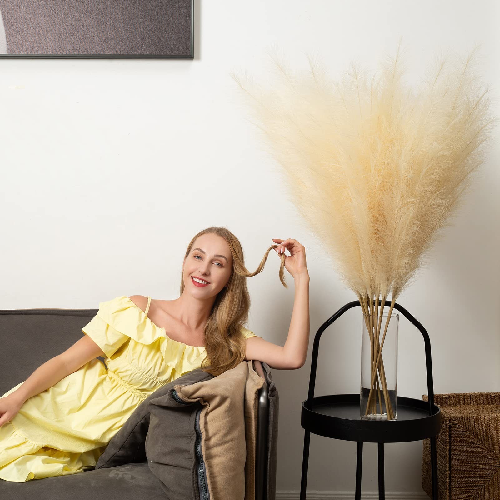 Faux Pampas Grass 6 Stems, Artificial Pampas Grass – 43 inch Total Extra Larg…