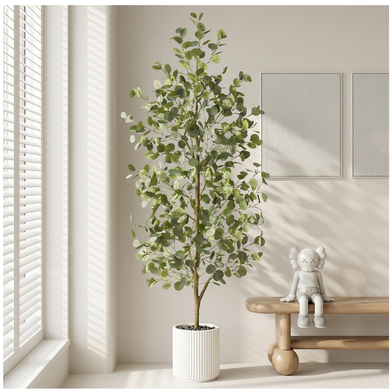 6FT Tall Fake Eucalyptus Plant, Green Silver Dollar Leaves Faux Tree, Artific…