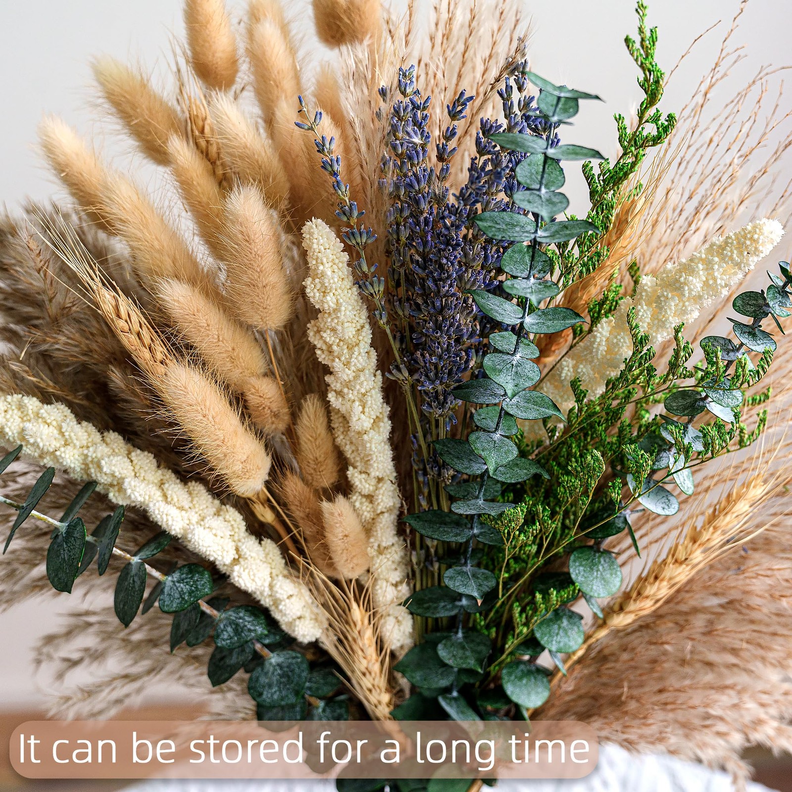 Boho Dried Flower Bouquet – Pampas Grass Bouquet with Lavender, Eucalyptus, W…