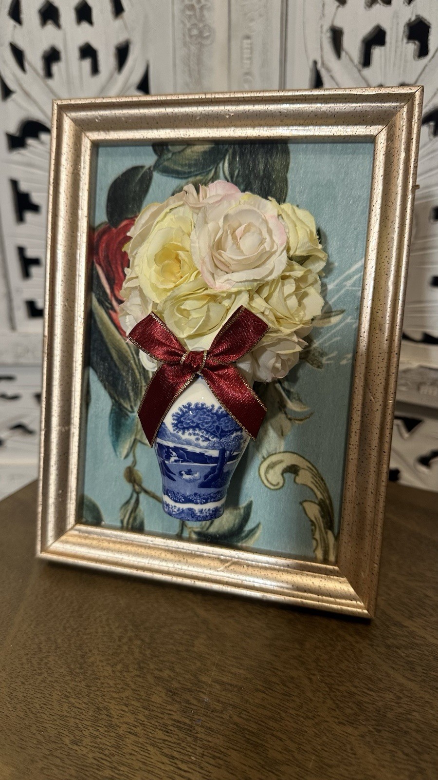 3D Floral Topiary – Spode Ginger Jar Chinoiserie Wall Decor, Silk Roses