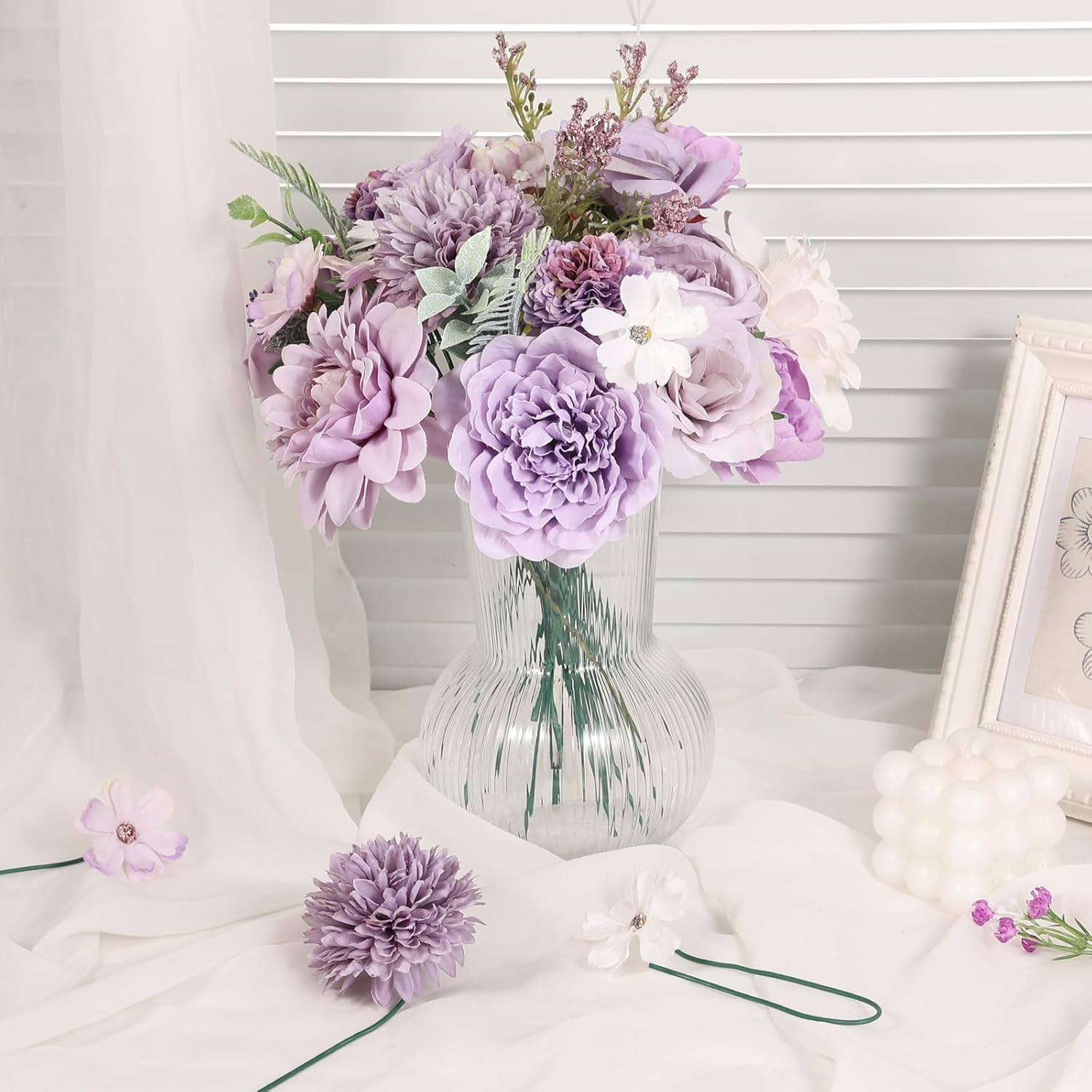 Artificial Flowers Combo Purple Rose Hydrangea Fake Vintage