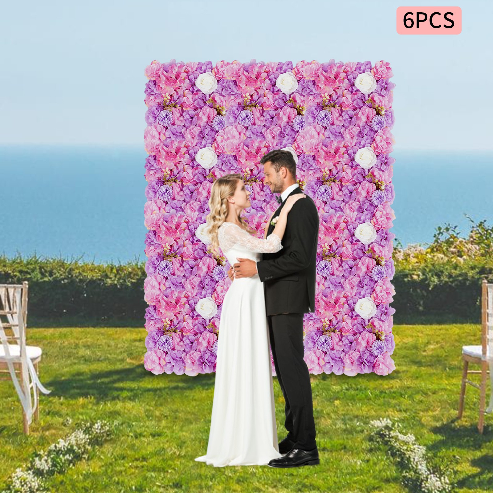 6Pieces 3D Flower Wall Panels Artificial Floral Backdrop Decor Faux Flower Panel