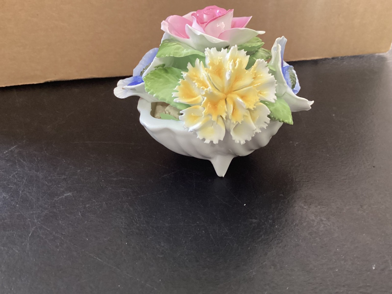 Royal Stafford Staffordshire Fine Bone White 3-Legged China Pot Flower Bouquet