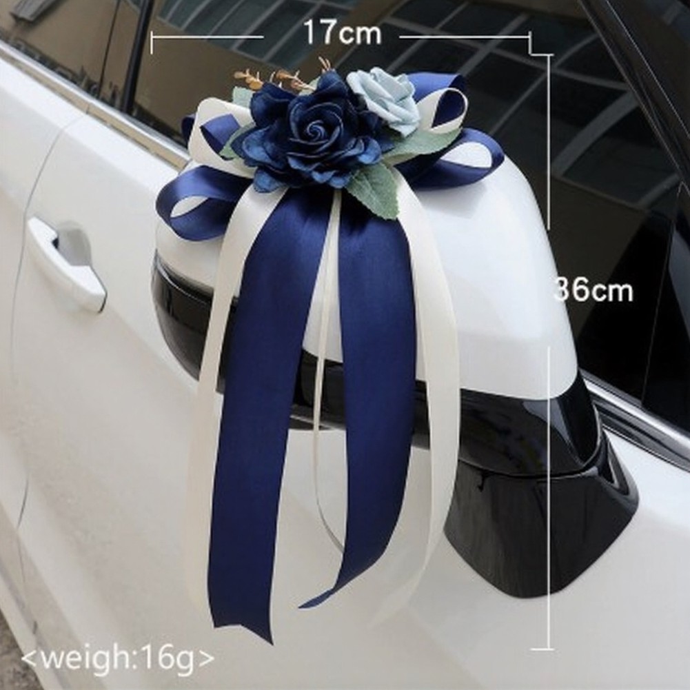 Flower Bow Car Mirror Decor for Wedding Use Plastic 36x17cm with Suction Cup