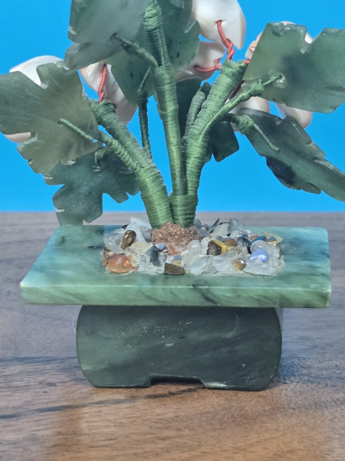 Vintage Jade & Shell Flower Arrangement – Handcrafted Bonsai-Style Floral Sculpt
