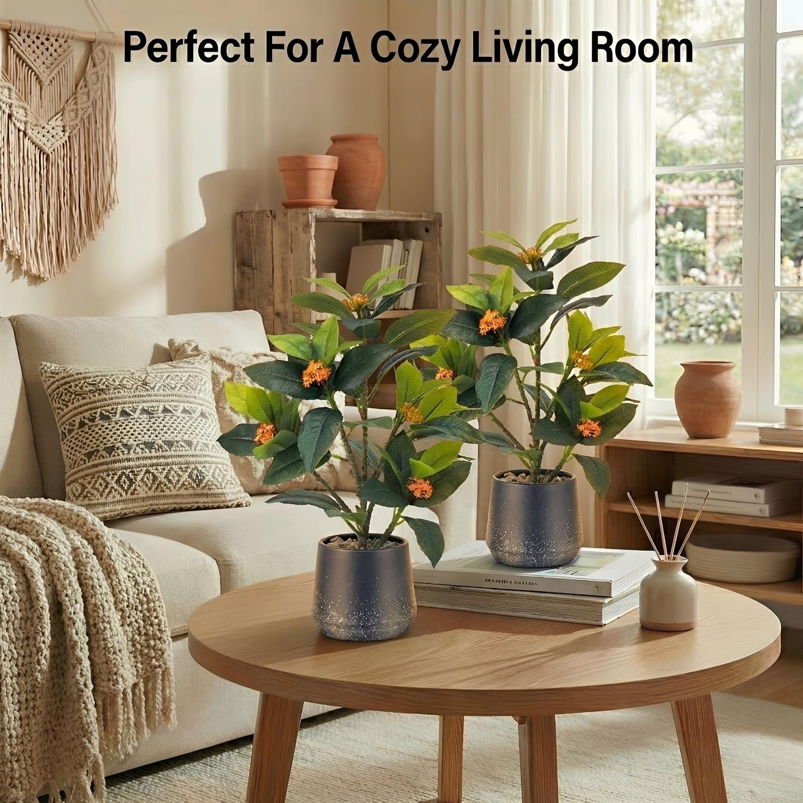2 Pack 12″ Artificial Small Camellia Flowers Tree Potted Fake Bonsai Plant
