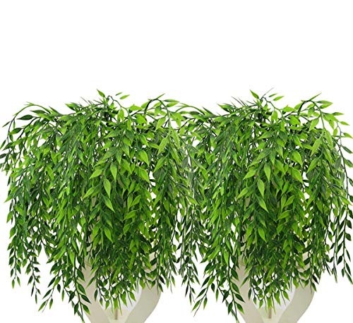 Artificial Weeping Willow, Plastic Plants Greenery Leaves Weeping Willow-8 Pcs