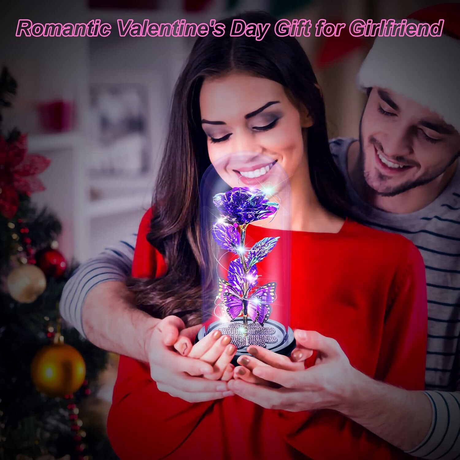 Purple Glass Rose With Led Light And Butterfly Gift For Women Anytime