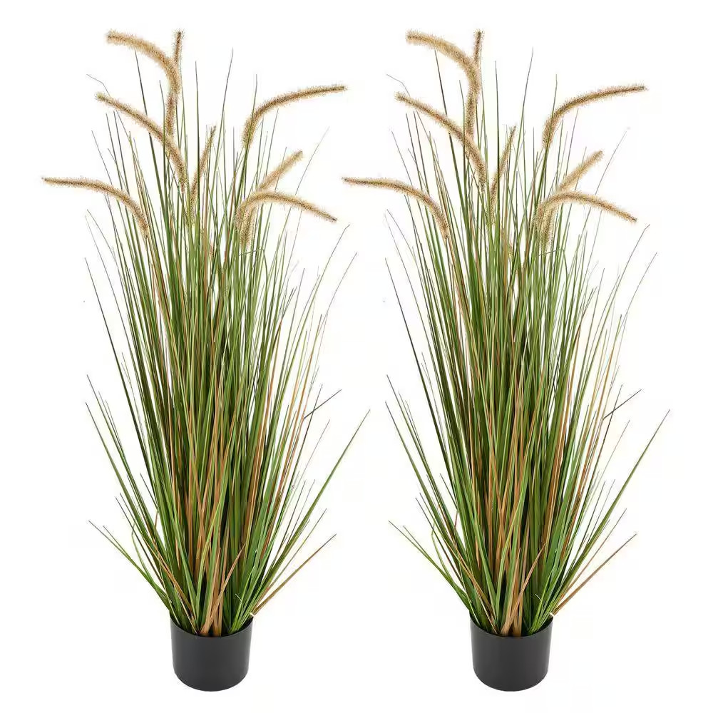 Artificial Grass Plant, 2 Pack 47 In. Horsetail Reed Grass in Pot, Premium PVC F