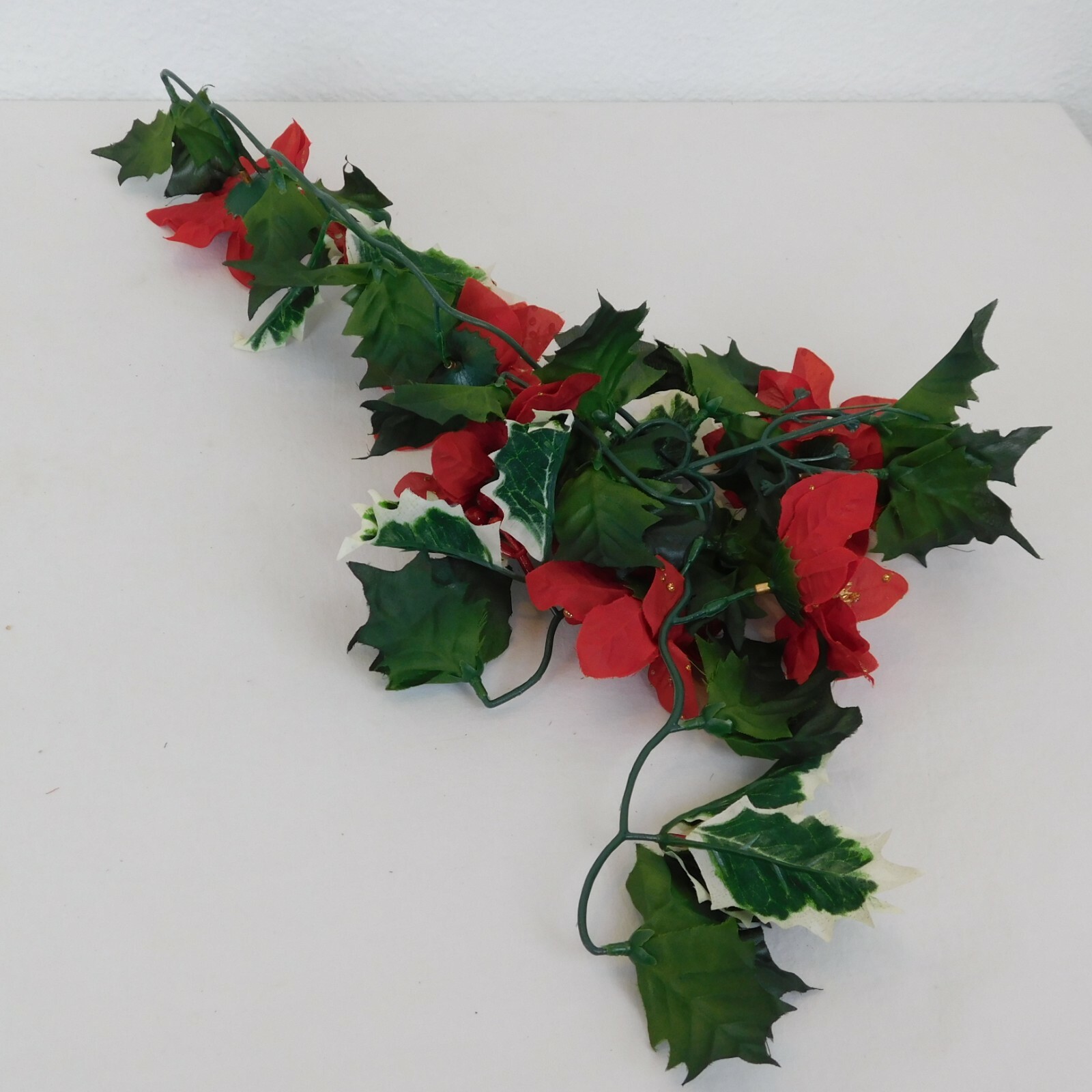 3 Piece Artificial Floral Pieces Holly & Berries Poinsettia Fern Red White Green