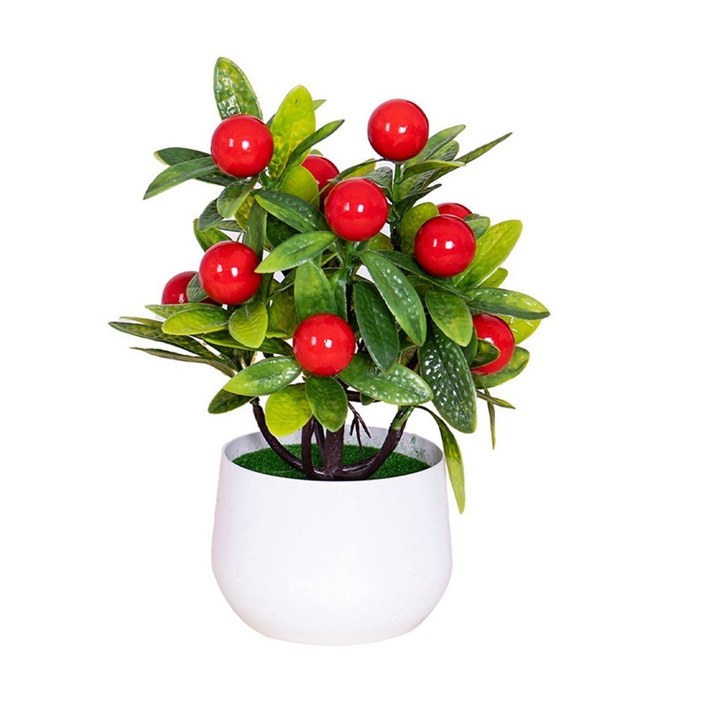 Small Artificial Fruit Tree Plastic Potted Plant for Home Office Decor