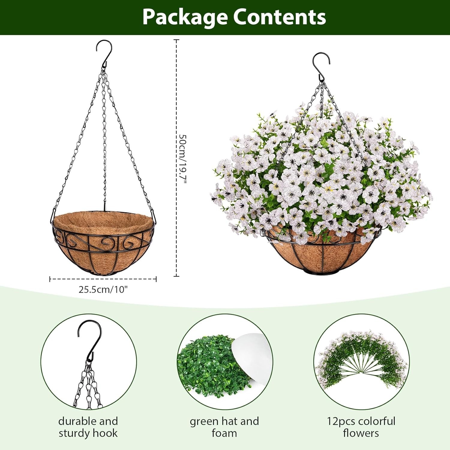 Roberly Artificial Hanging Flowers for Outdoors with Hanging Basket Fake Silk…