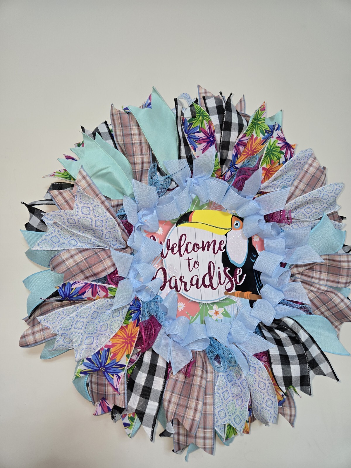 WELCOME TO PARADISE WREATH Spring SUMMER Fall Front Door Wall Decor BIG bird