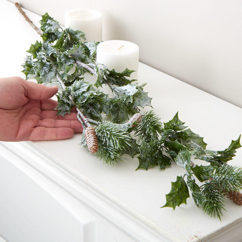 36″ Winter Frosted Artificial Holly and Pine Spray