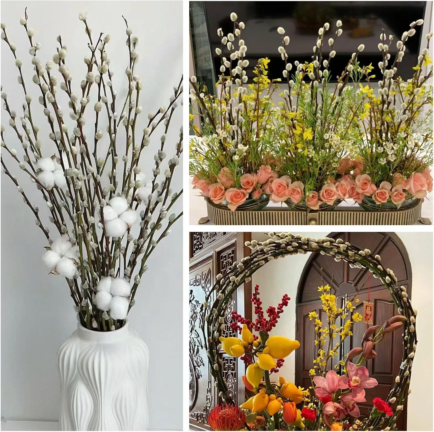 Natural Preserved Dried PussyWillow Branches for Vases, 30 Stems Real Willows, 1