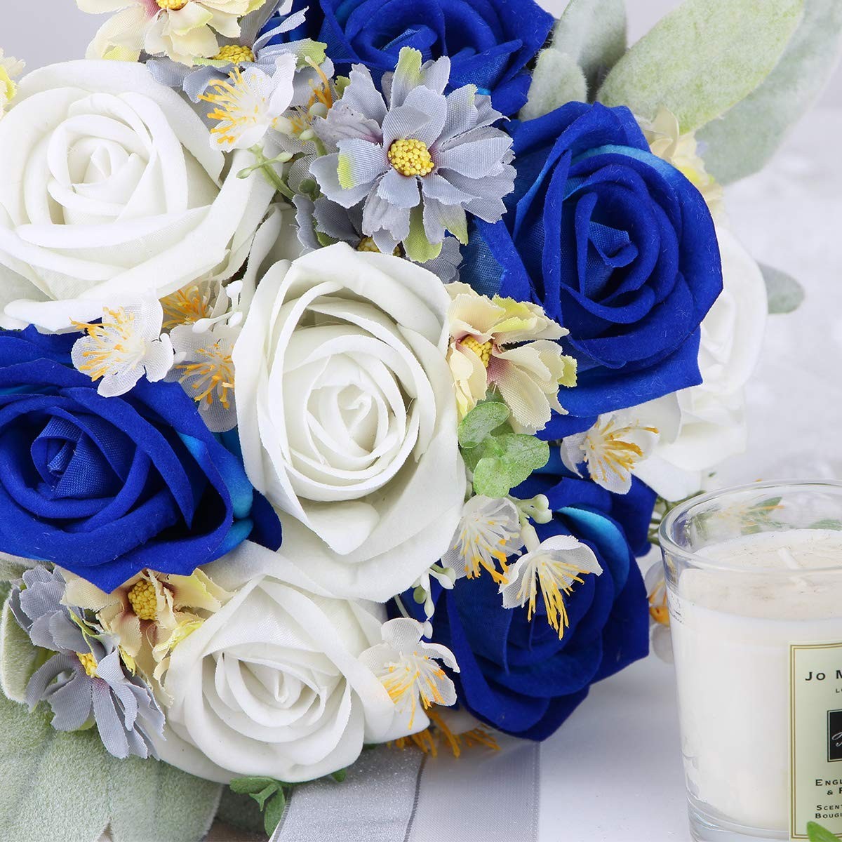 7 Inch Wedding Bouquet Navy Blue Silk Bridal Artificial Flowers Decoration
