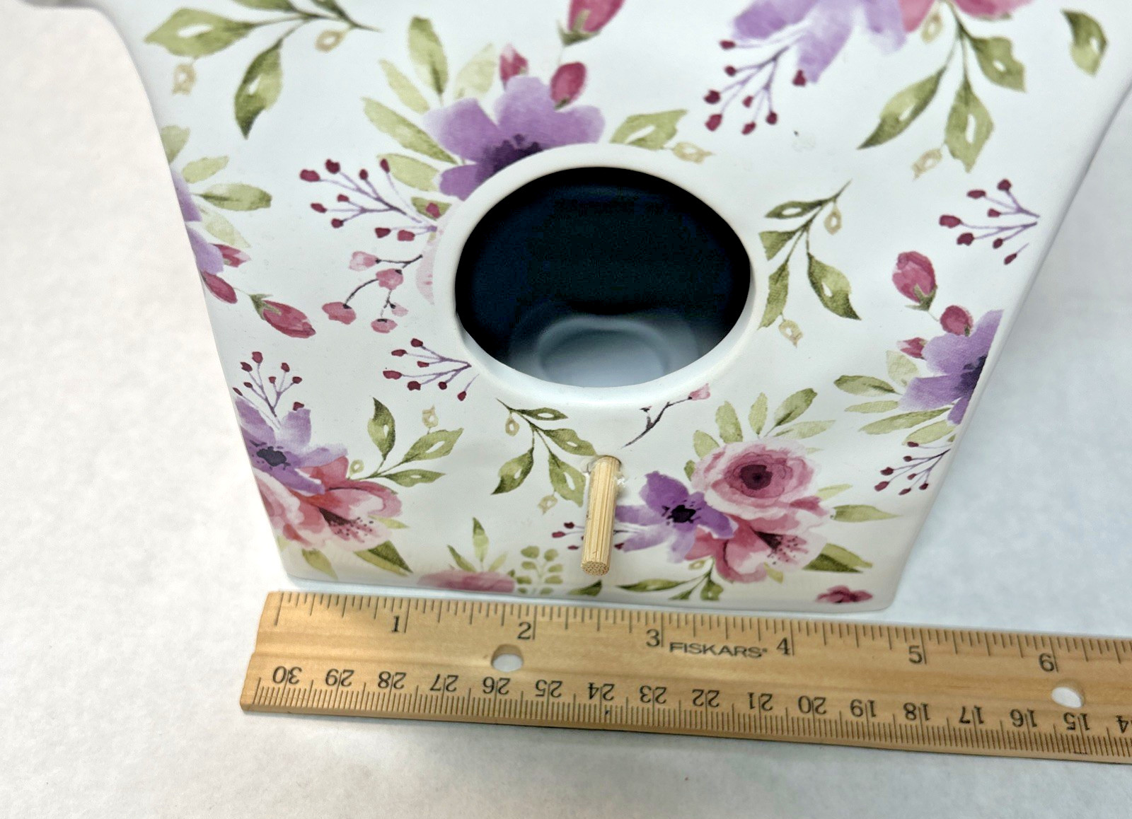 Ceramic White With Pink and Purple Flowered Birdhouse from Hobby Lobby