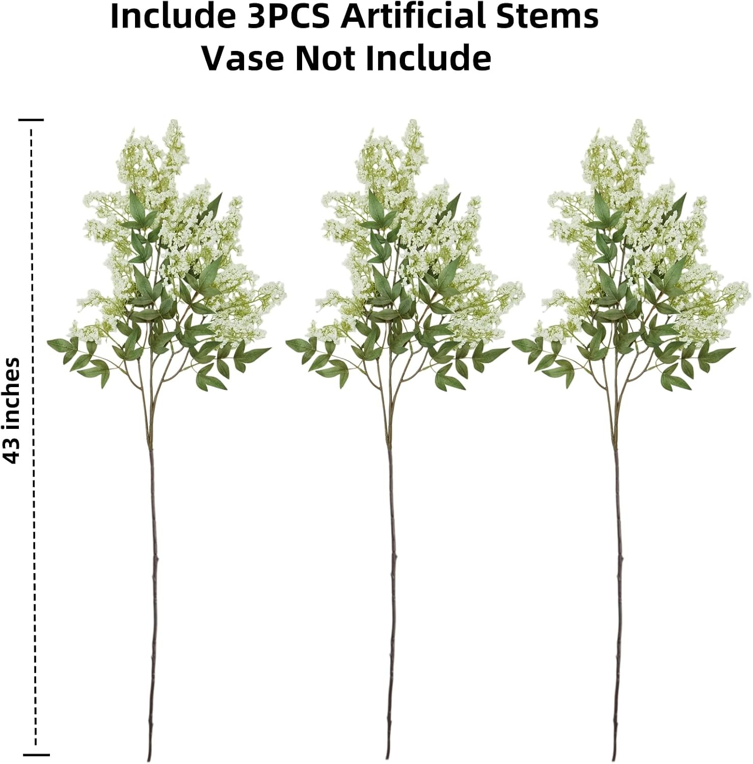 Realistic White Berry Stems for Tall Vases – 3 PCS Faux Floral Decor