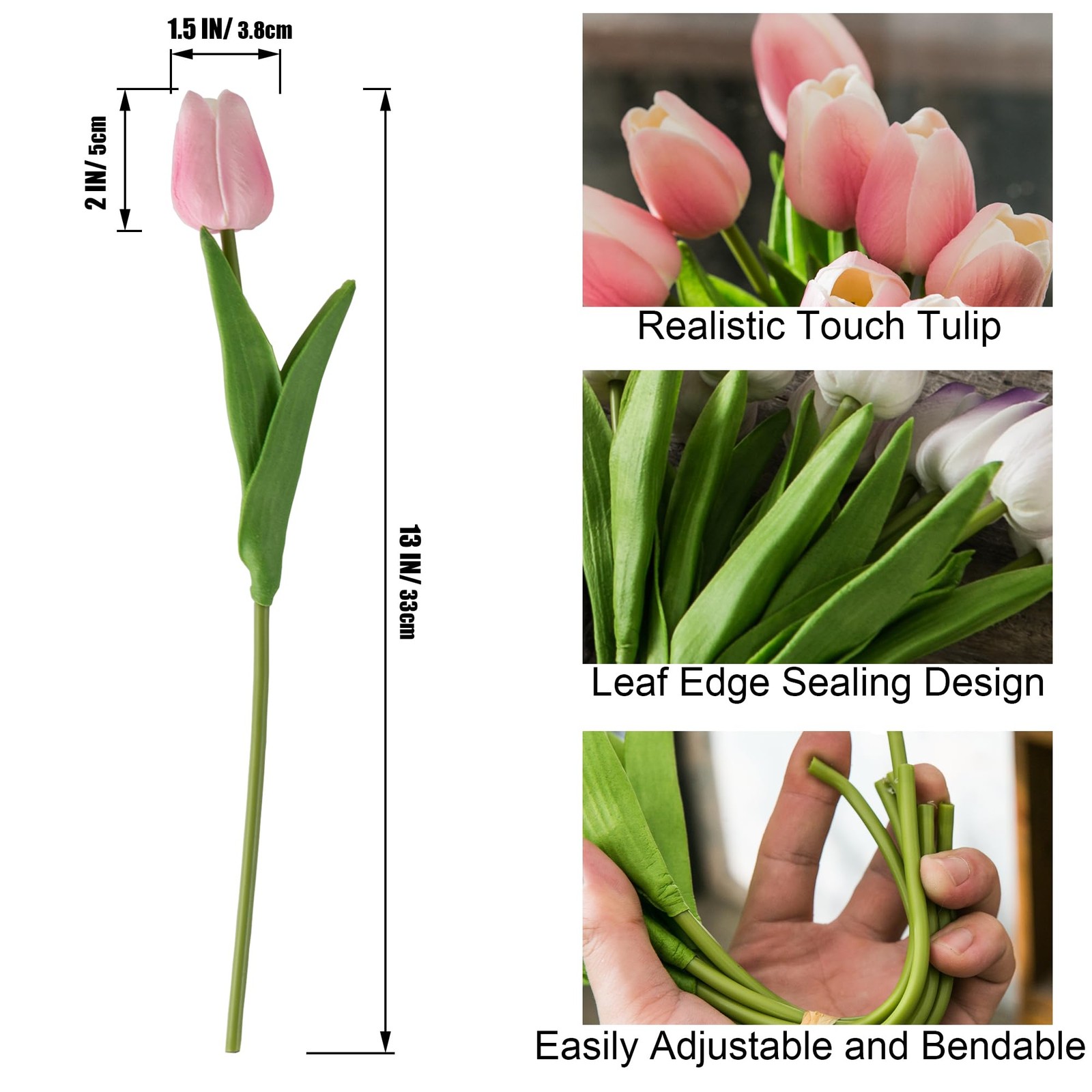 20 PCS 13 Inch Pink White Artificial Tulip Silk Fake Flowers Wedding Decor