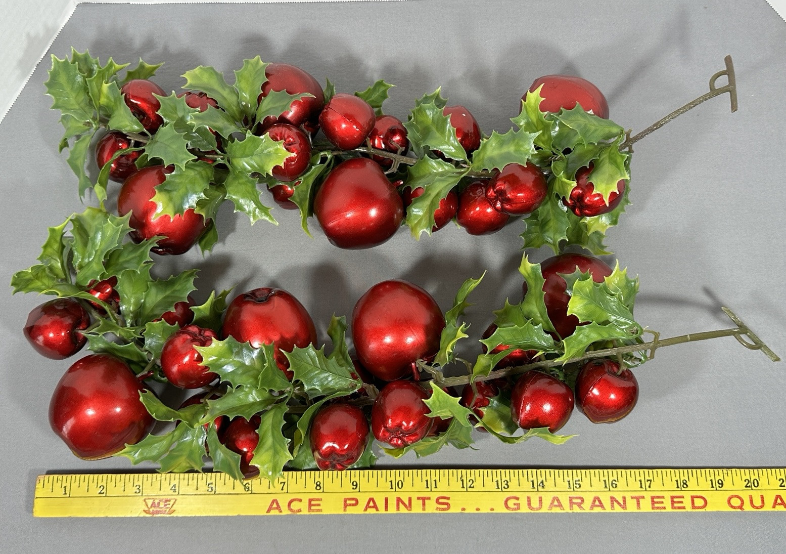 Lot of 2 Vintage Artificial Christmas Foliage Swag Apples & Holly 21″ Long NICE
