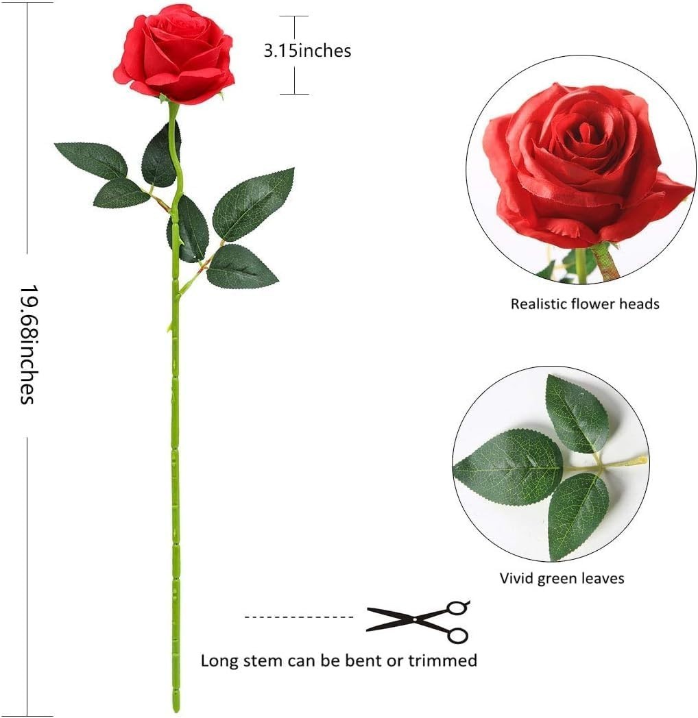 10 Pcs Red Fake Roses – Elegant Silk Flowers for Home Decor & Weddings