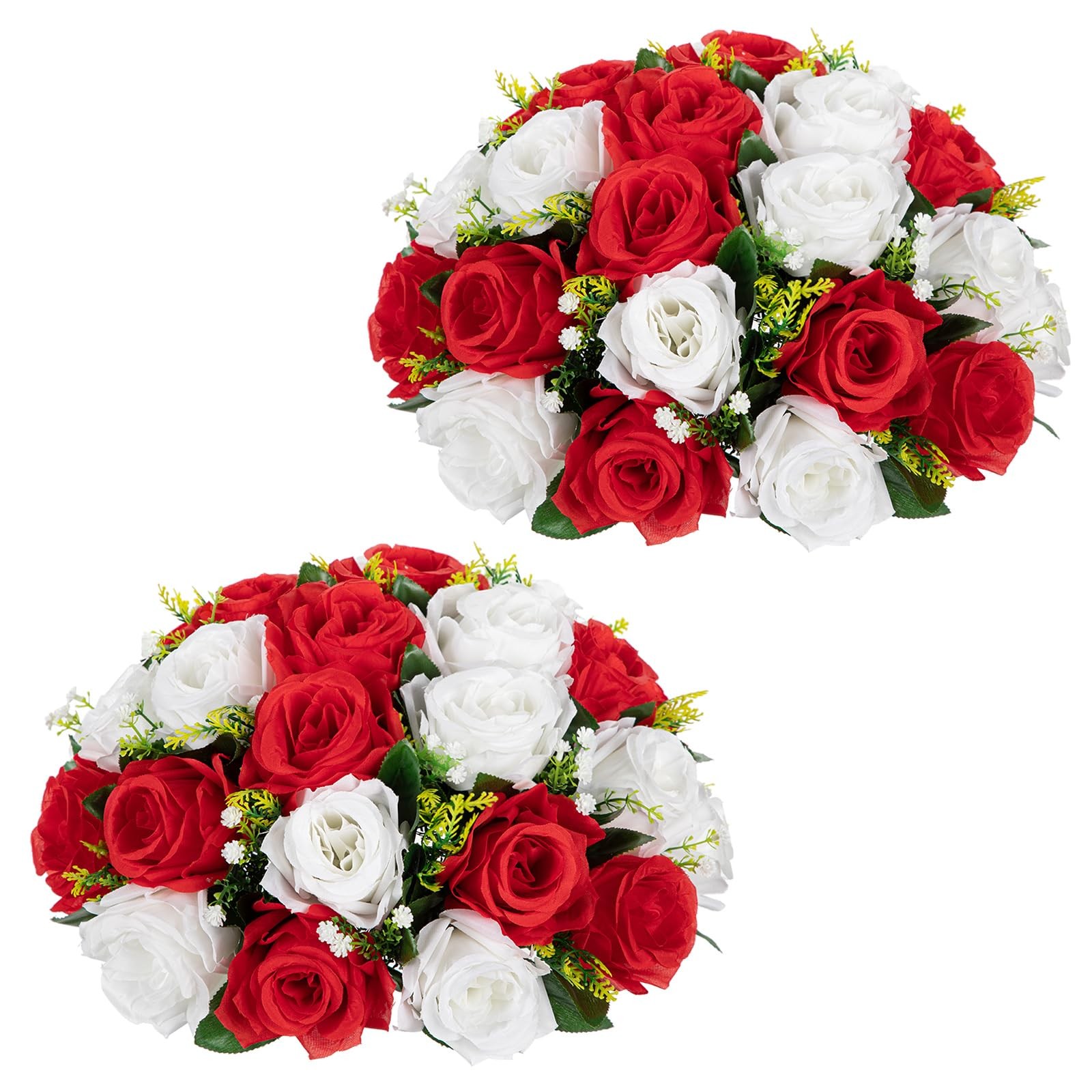 Fake Floral Balls Centerpieces 2PCS 11.8 Inch Large Faux Rose Silk Red White