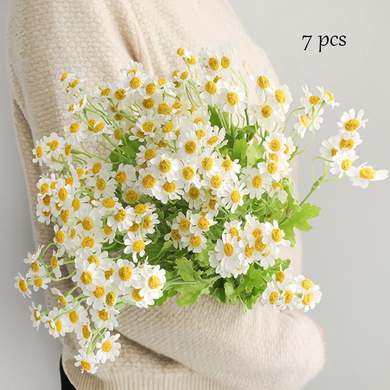 7 PCS 20.4 Inch Realistic Daisy Flowers Artificial Fake White Chamomile