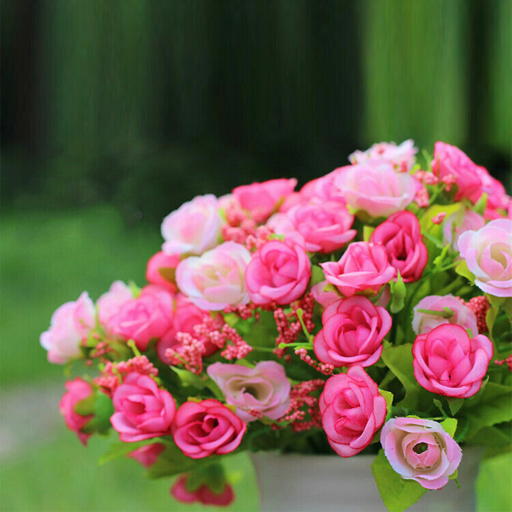 21 Heads Artificial Rose Bud Fake Silk Flowers Bouquet Wedding Party Home Decor