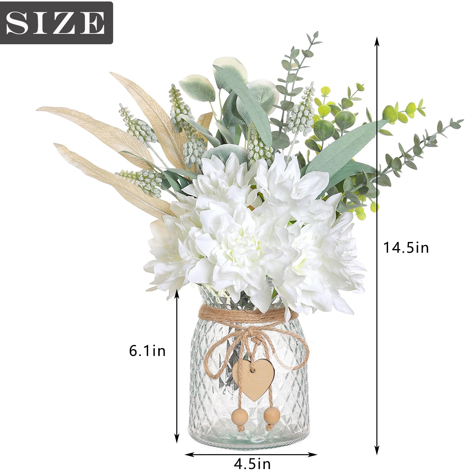 Faux Flowers with Vase,Artificial Silk Flowers in Vase, Fake Plant Eucalyptus…