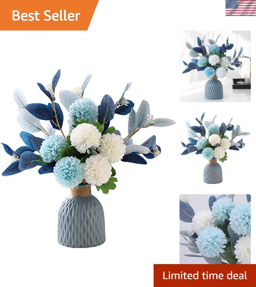 Elegant Faux Hydrangea Arrangement in Ceramic Vase – Perfect for Home & Events