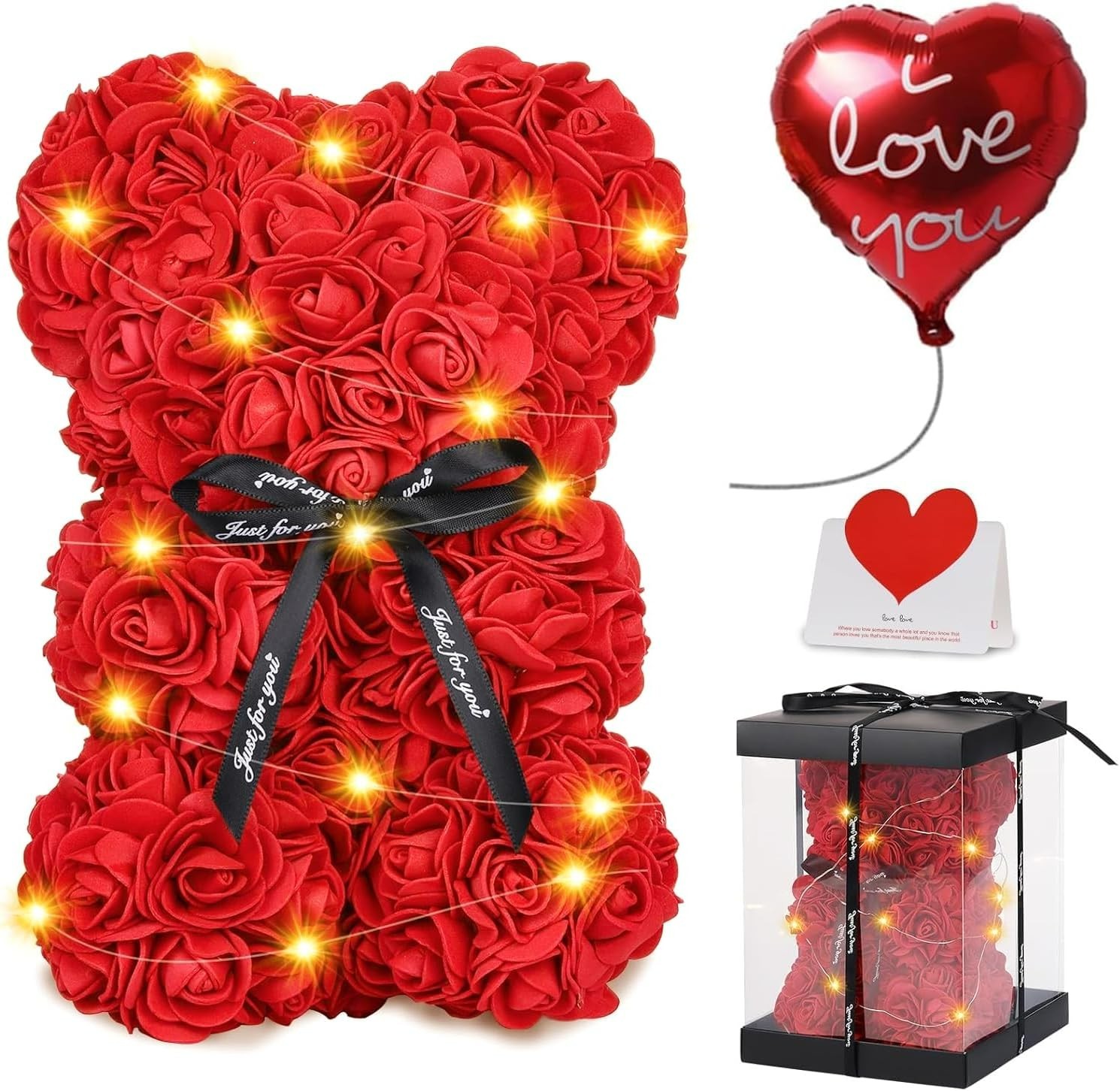 Rose Teddy Bear Flower Gift LED Light Cute Romantic Love Present Mom Valentine