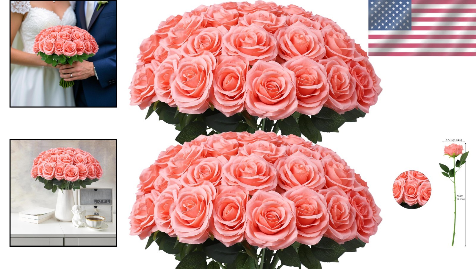 Realistic Coral Peach Roses – 50pcs Silk Flowers for Decor