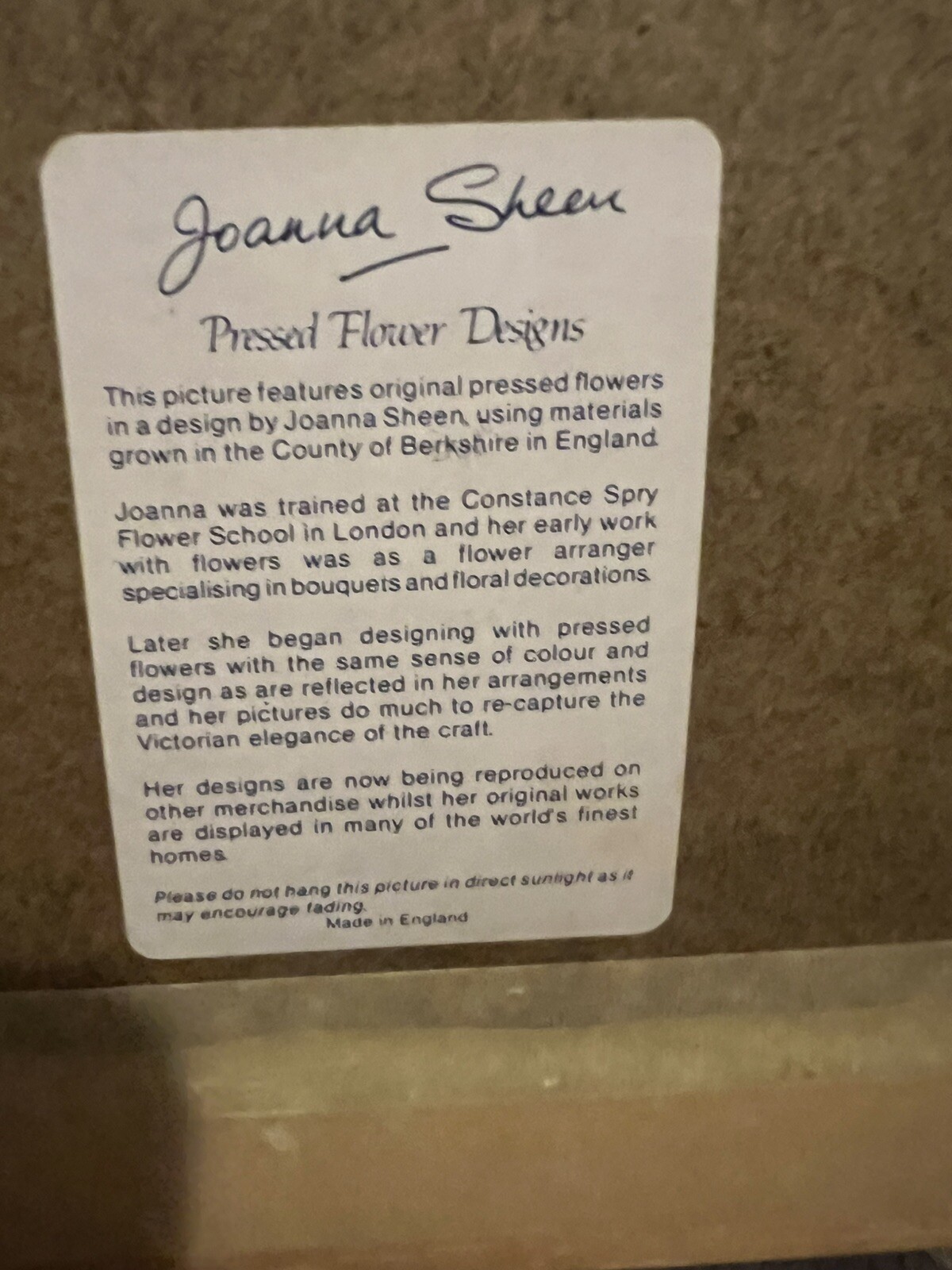 Joanna Sheer Pressed Flower Design Art Piece