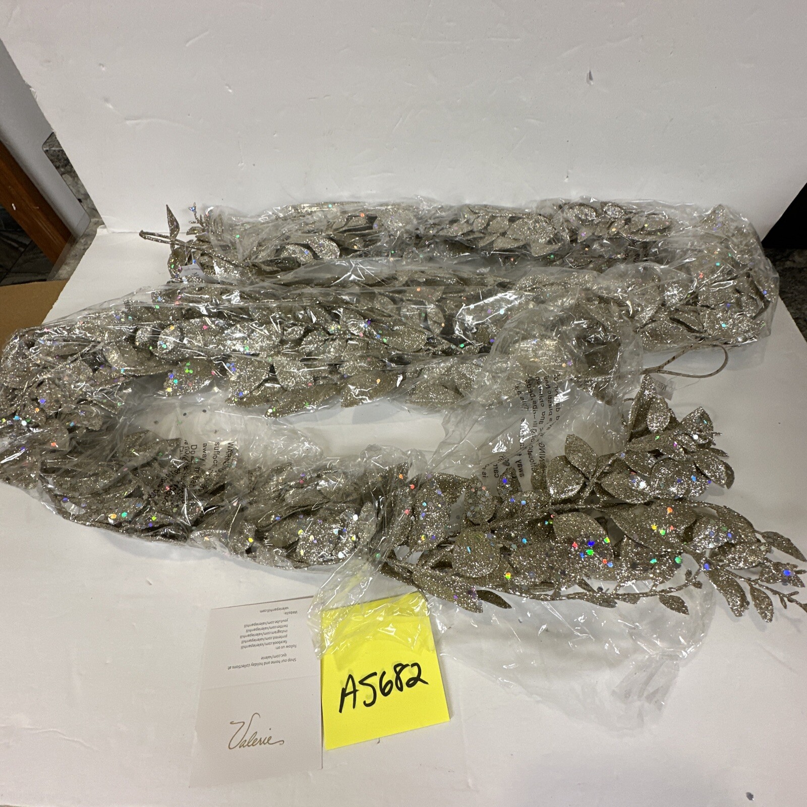 Set of 2 Silver 4′ Shimmering Leaf Garlands Glitter Valerie Parr Hill