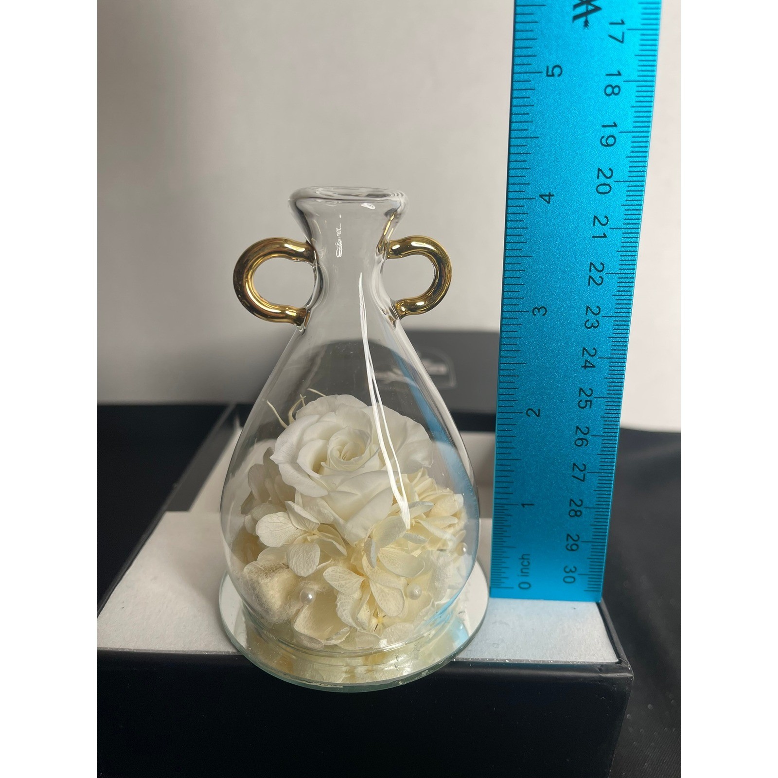 Preserved White Rose Glass Cloche Gold Handles Eternal Flower Gift Box