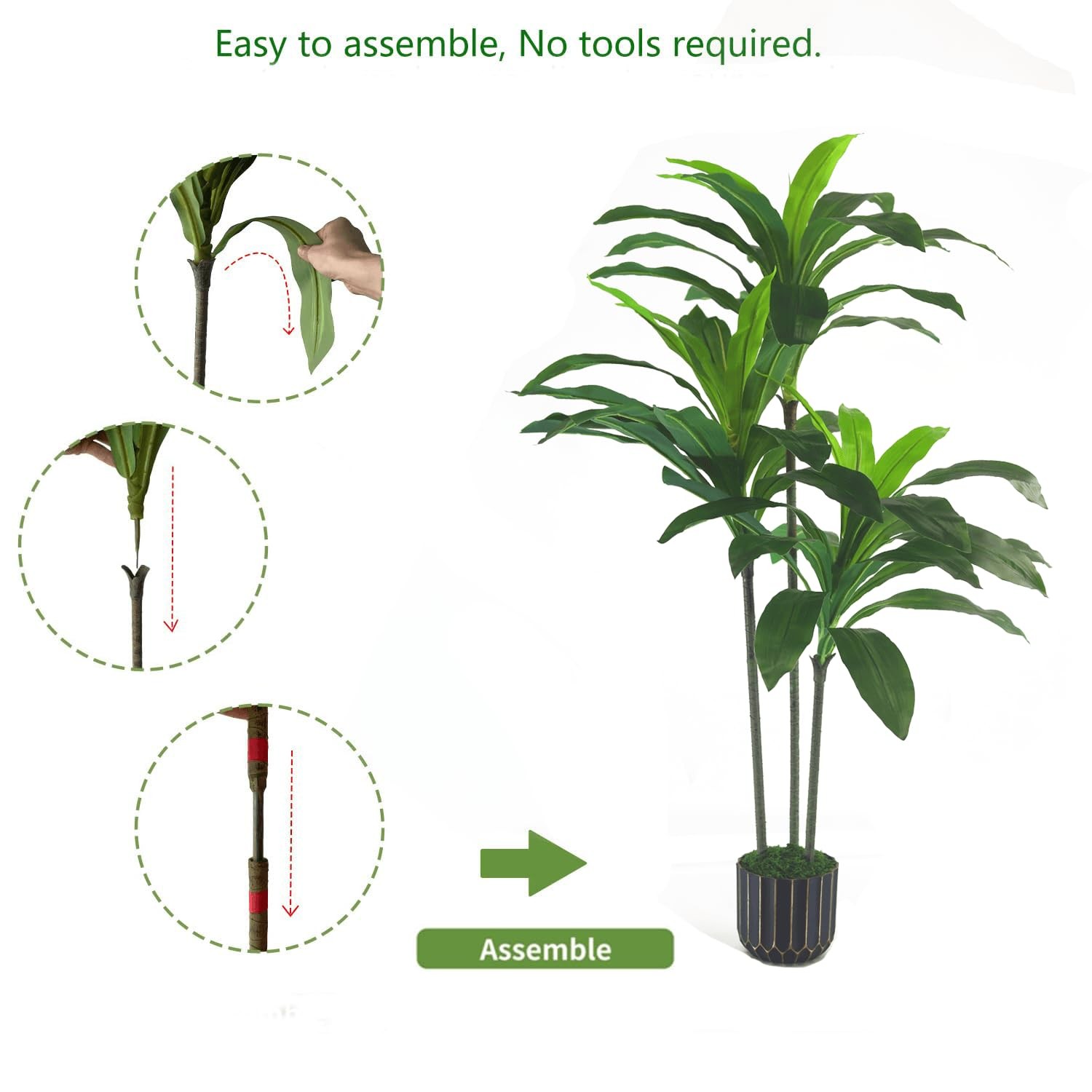 Artificial Plants Indoor – 4ft Artificial Dracaena Tree – Fake Tree Realistic…