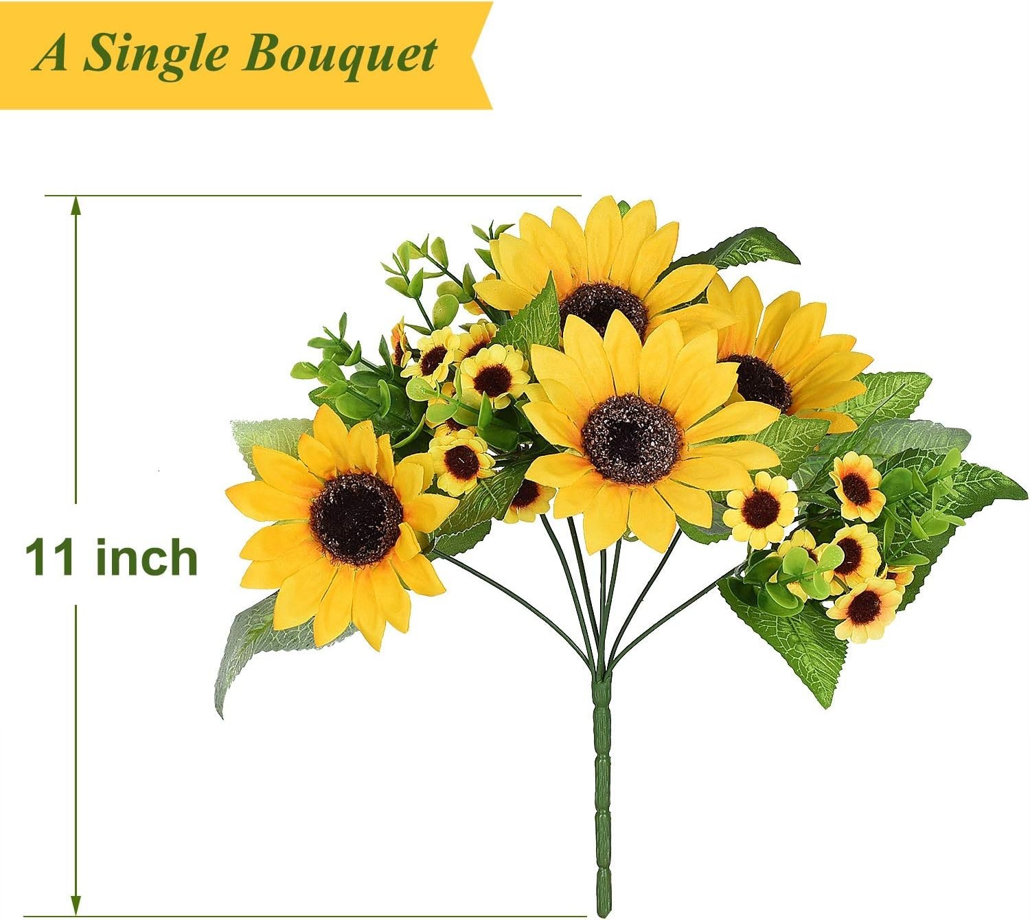 Artificial Sunflower Bouquet, 2 Bunches Silk Sunflowers Fake Yellow Flowers f…