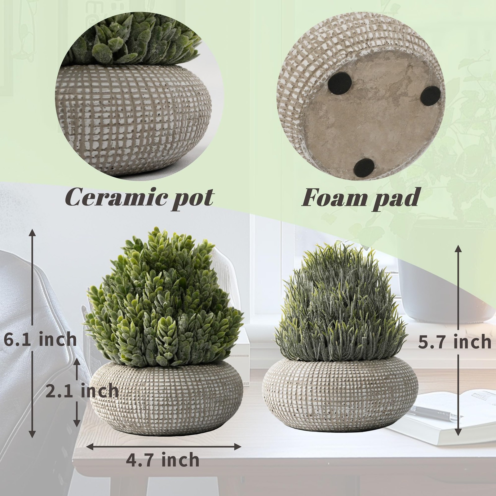 2 Pack Small Fake Plants in Cement Planter for Bathroom Decor, 6.1/5.7 Inch A…