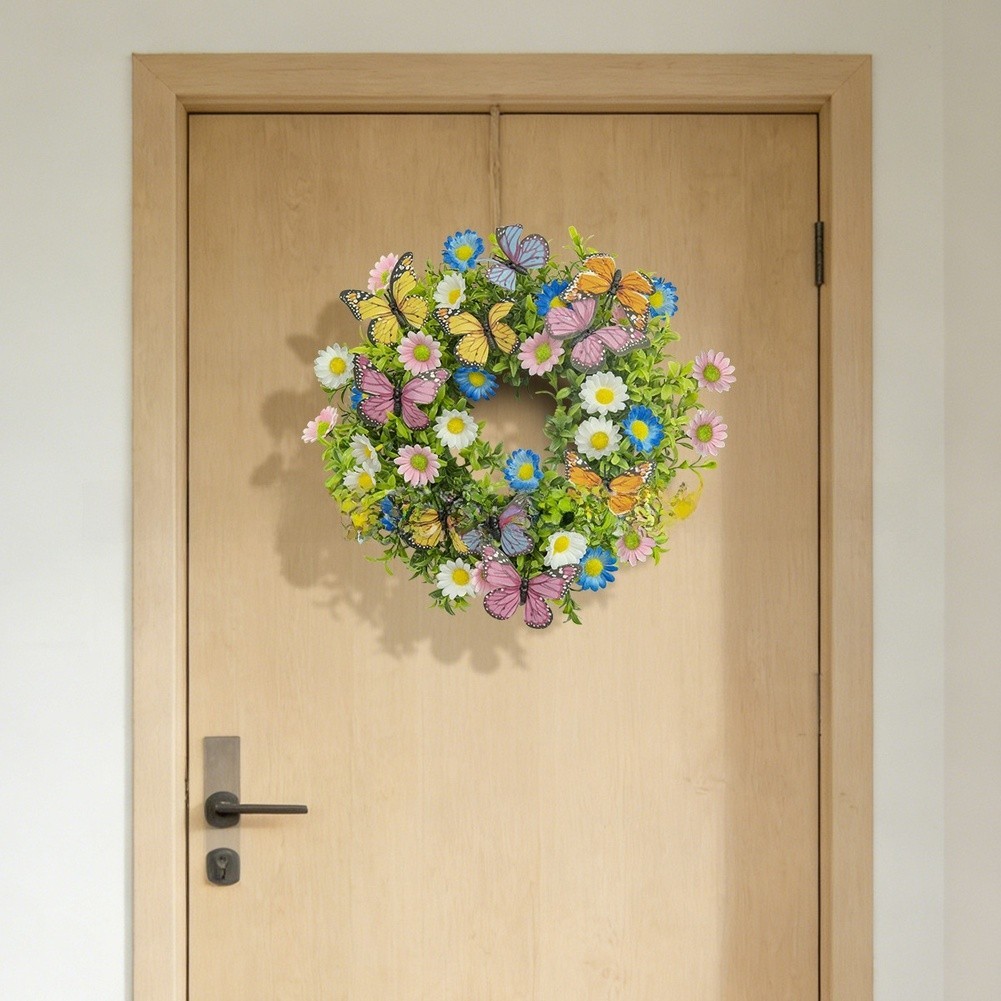 Lightweight 180g Spring Wreath Butterflies Daisies Eucalyptus 35cm For Home Use