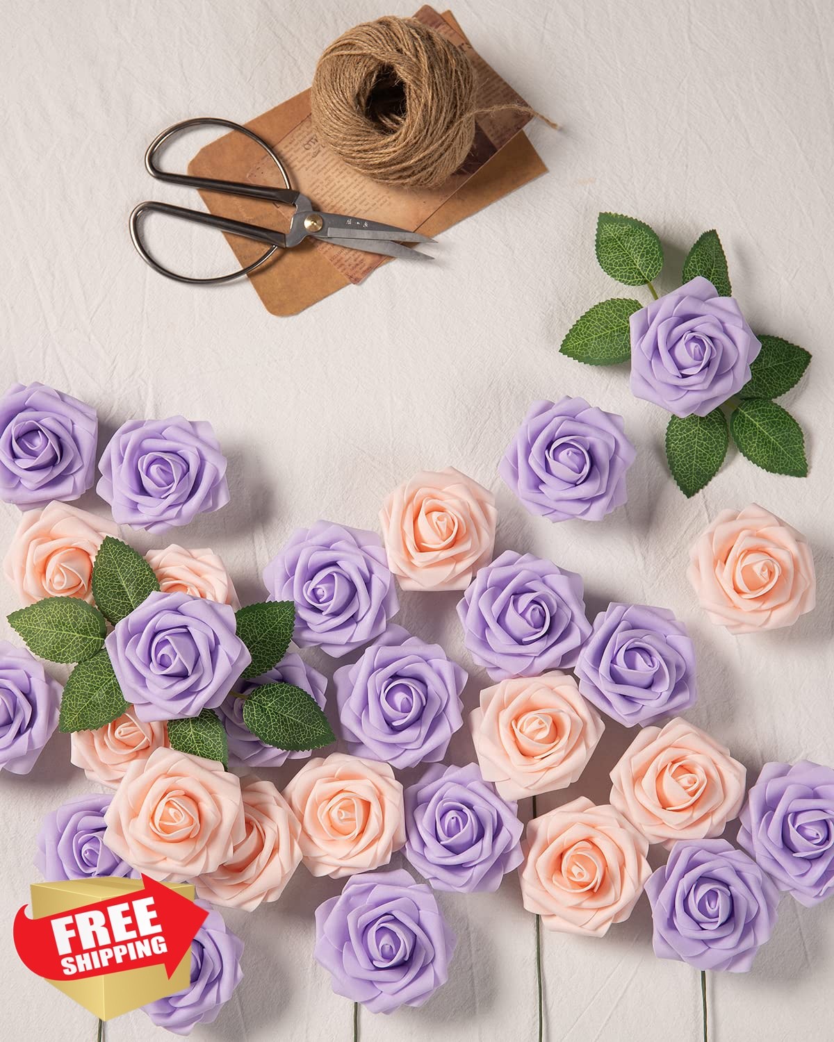 DuHouse Lilac 25pcs Artificial Roses w/ Stems