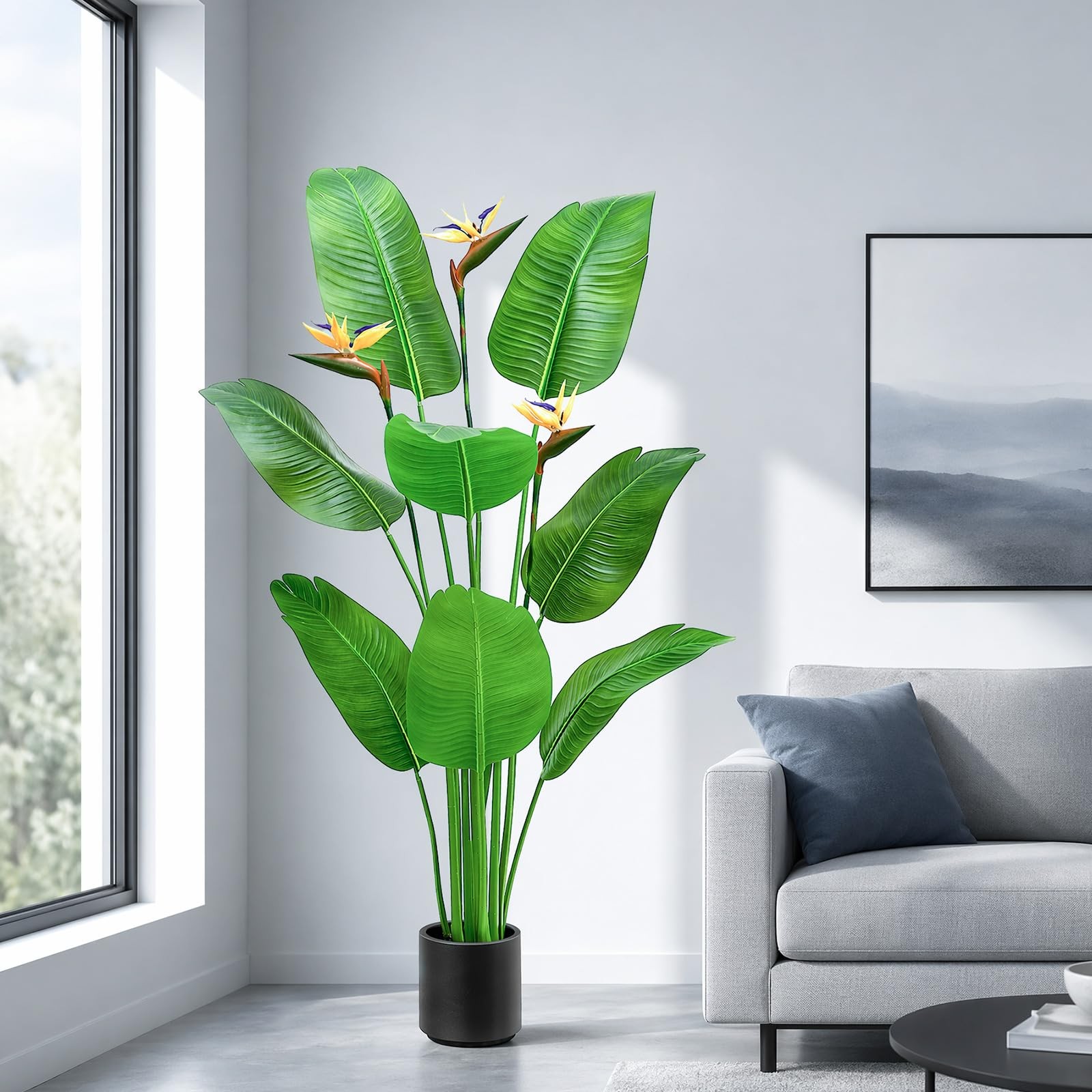 Zyfera 5FT Artificial Bird of Paradise Plant with Flowers, Tall Tropical Fake…