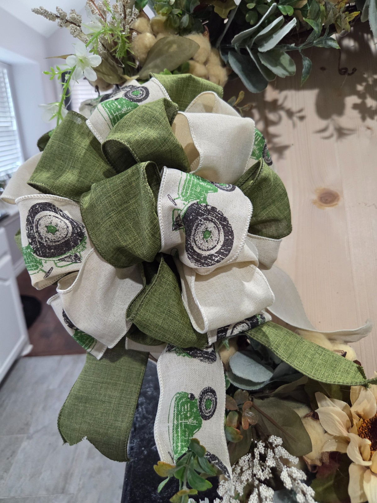 Organic Mixed Silk Flowers Wreath with Tea-Stained Cotton Bolls