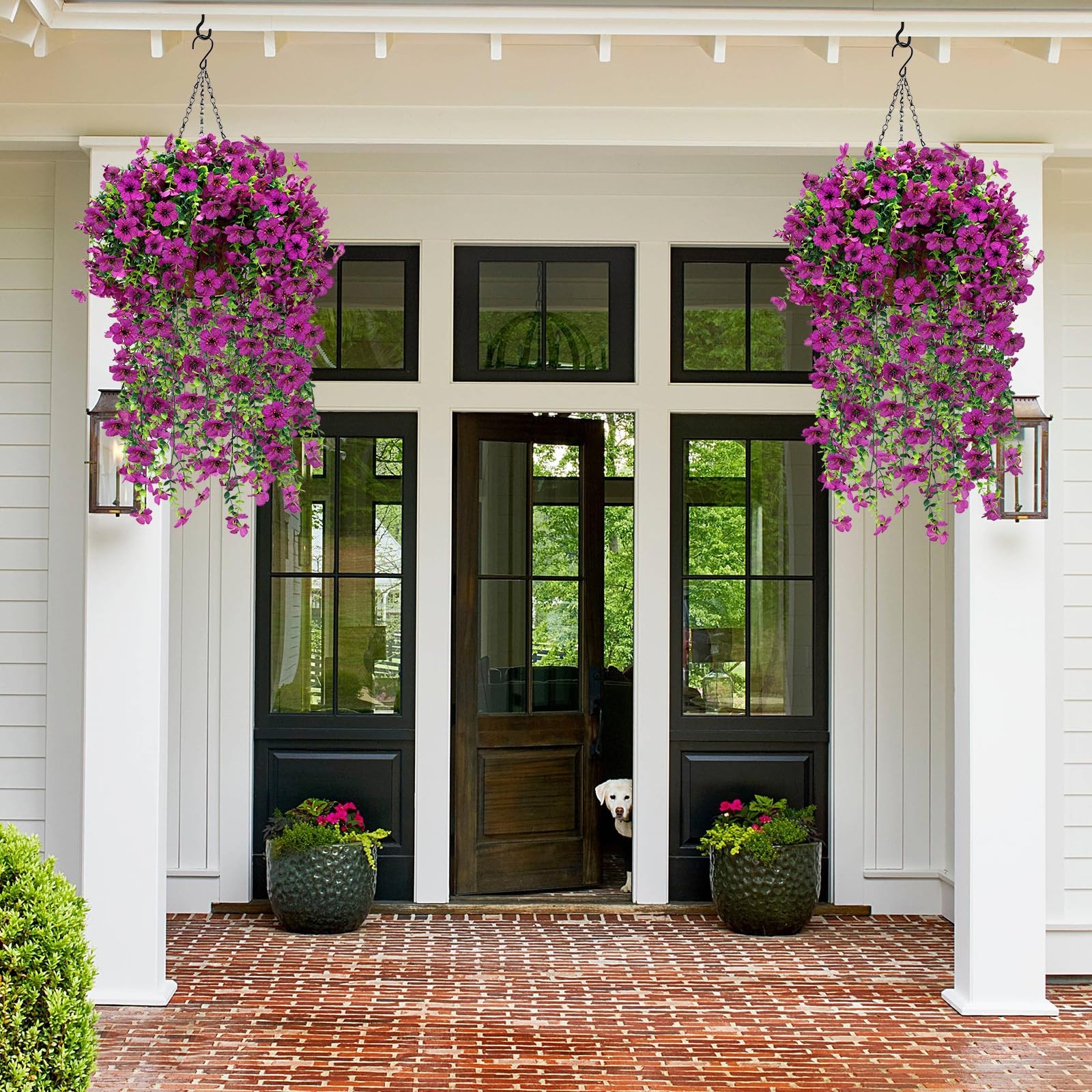 Best Geegoods 2 Set Artificial Hanging Flowers Baskets for Outdoor, UV Resistant