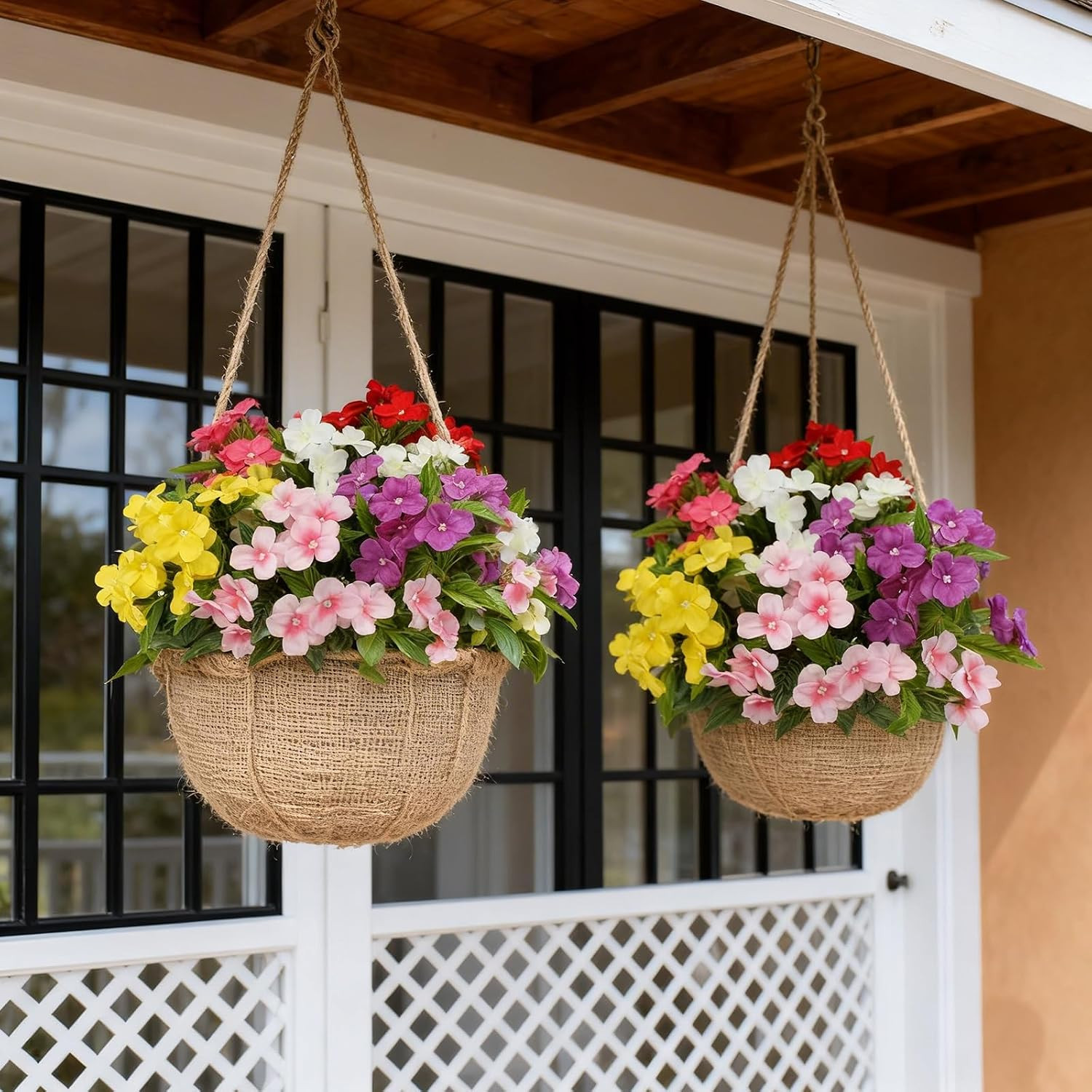 12 Bundles UV Resistant Silk Impatiens Flowers for Outdoor Garden Decor