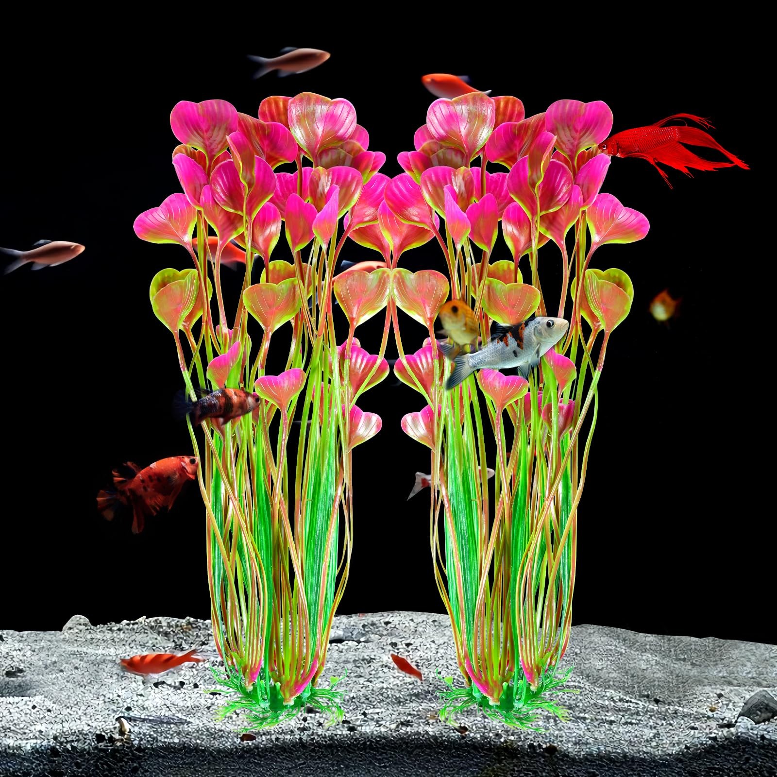 Artificial Fish Tank Plants Plastic Aquarium Large Red Decorations 15.5 In 2 PCS