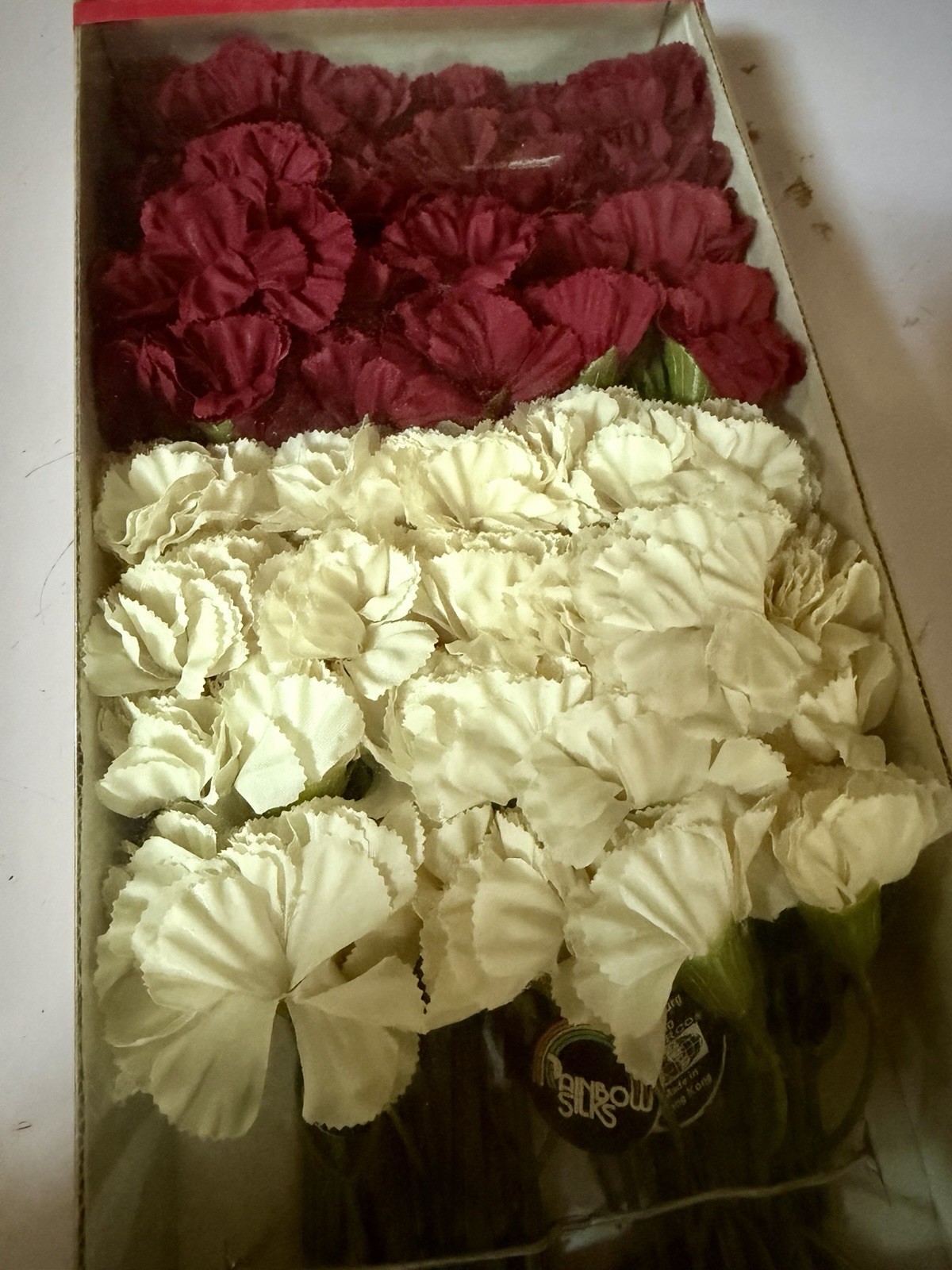 Vintage Rainbow Silks 7 Boxes Of Silk Miniature Carnations. New.