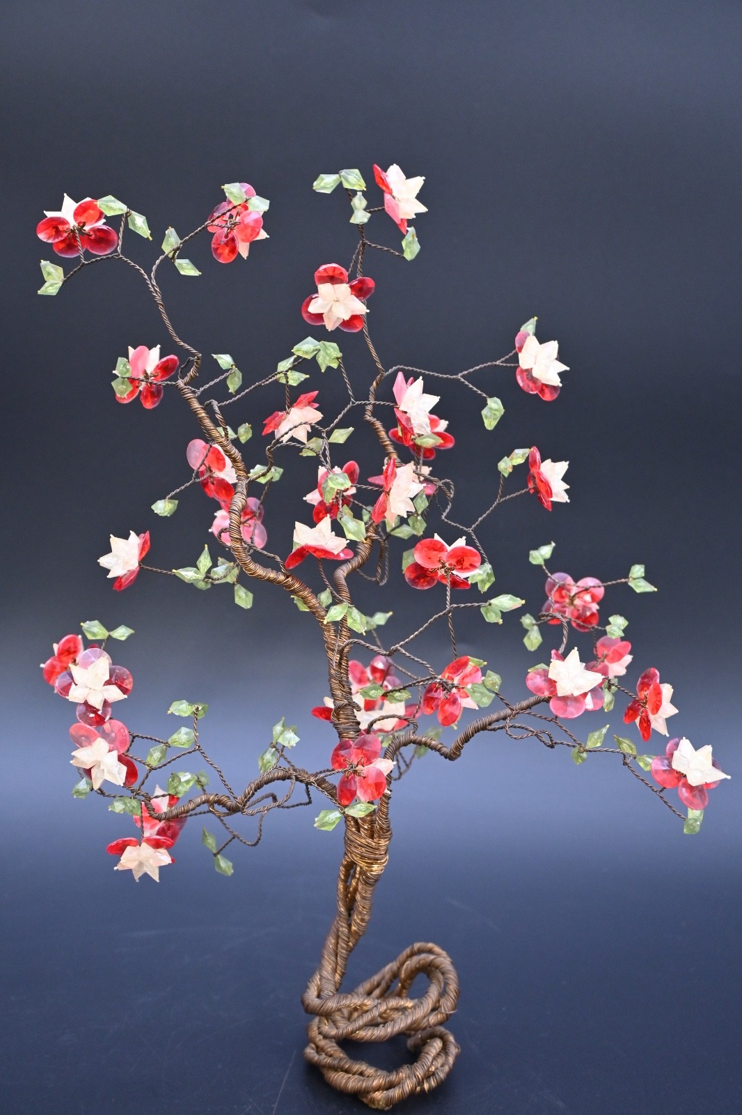 Vintage Decorative Wrapped Copper Wire Bonsai Tree Cherry Blossom Flowers